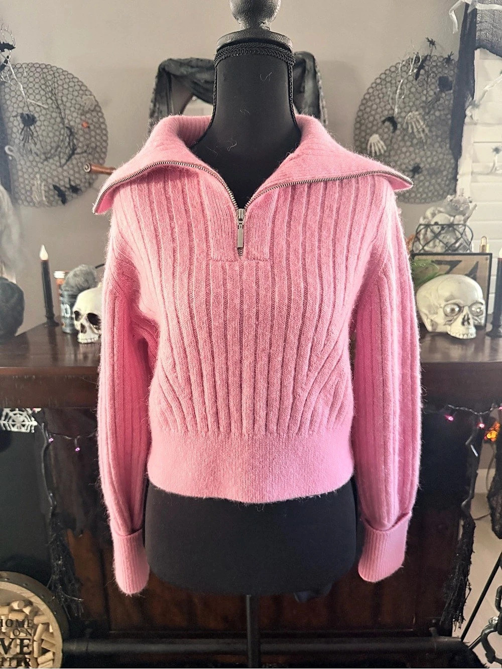 & Other Stories Los Angeles Atelier & Pink Wool Alpaca Quarter-Zip Sweater Size